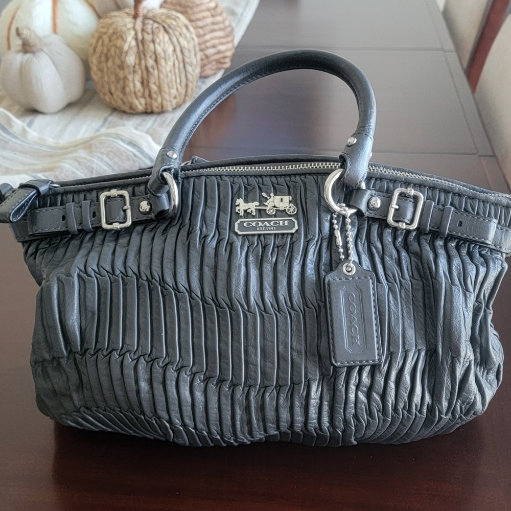 Coach pleated leather satchel in slate grey